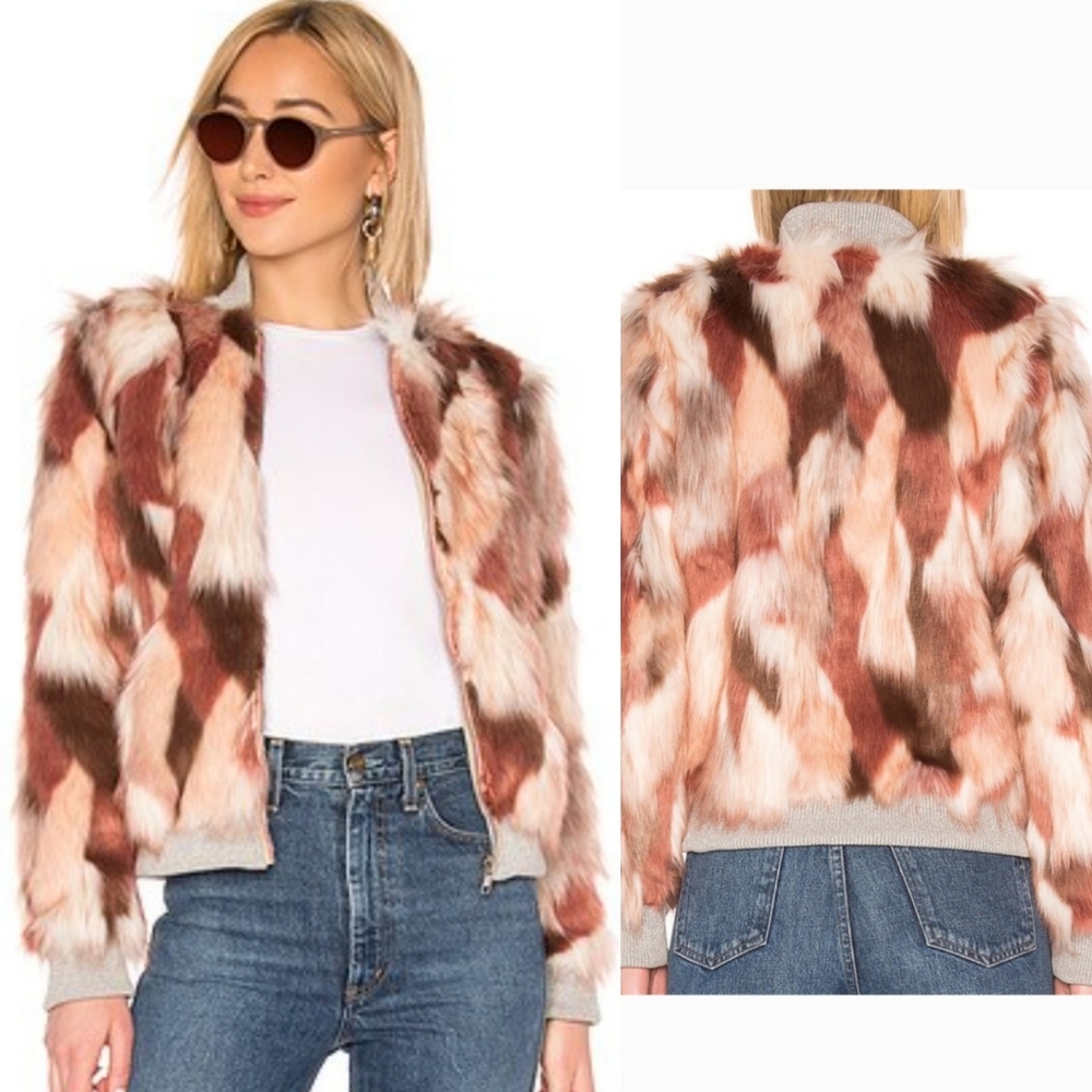 REVOLVE chaser faux fur bomber jacket, pink calico